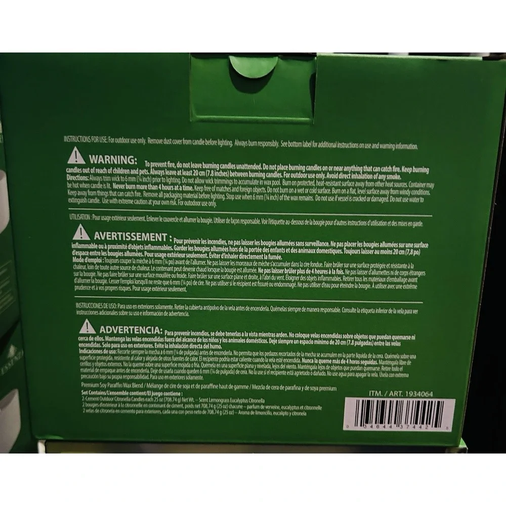 Essenza Outdoor Citronella Candles 2-Pack Lemongrass Eucalyptus